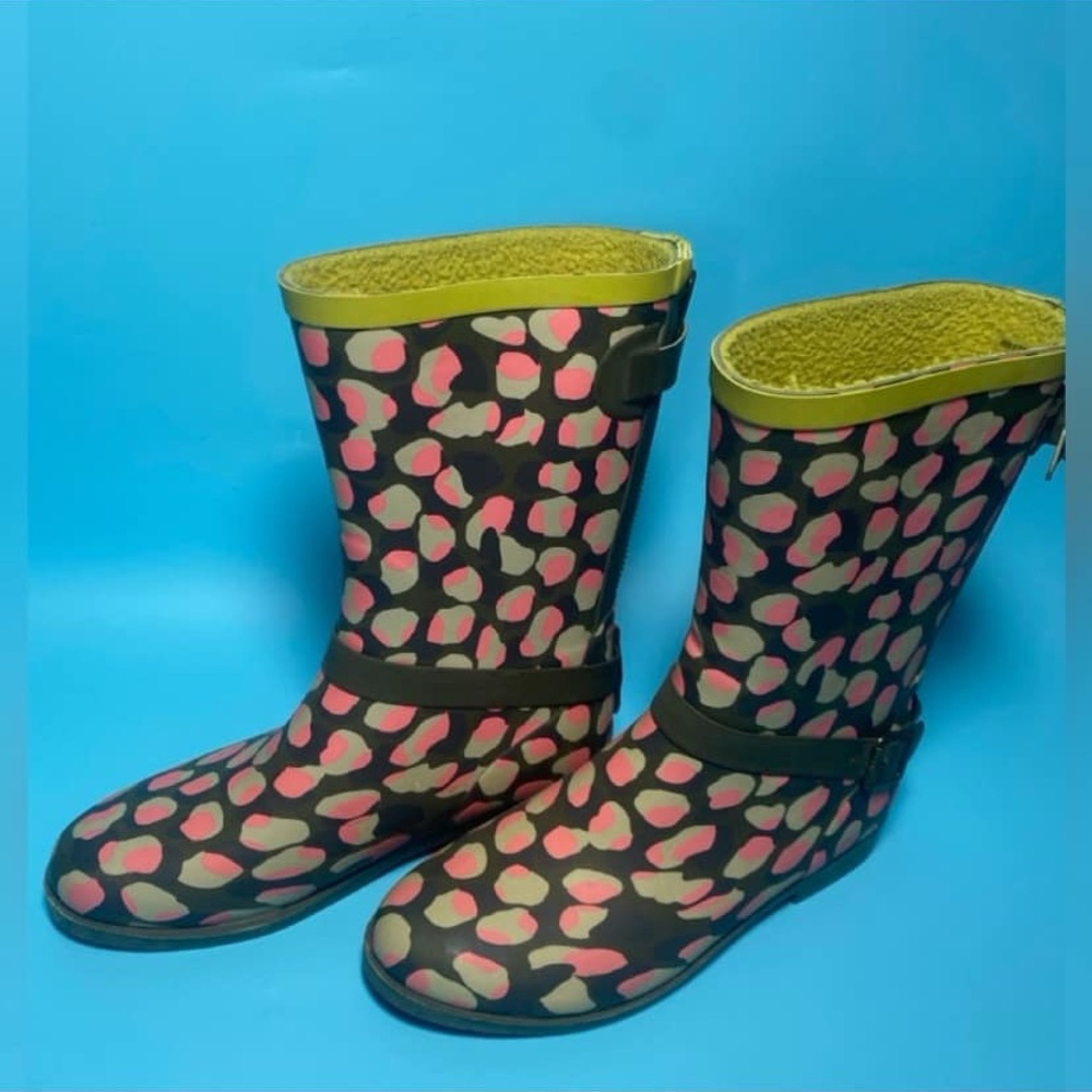 Boden Rain Boots Leopard Pink And Green Prints Size 7